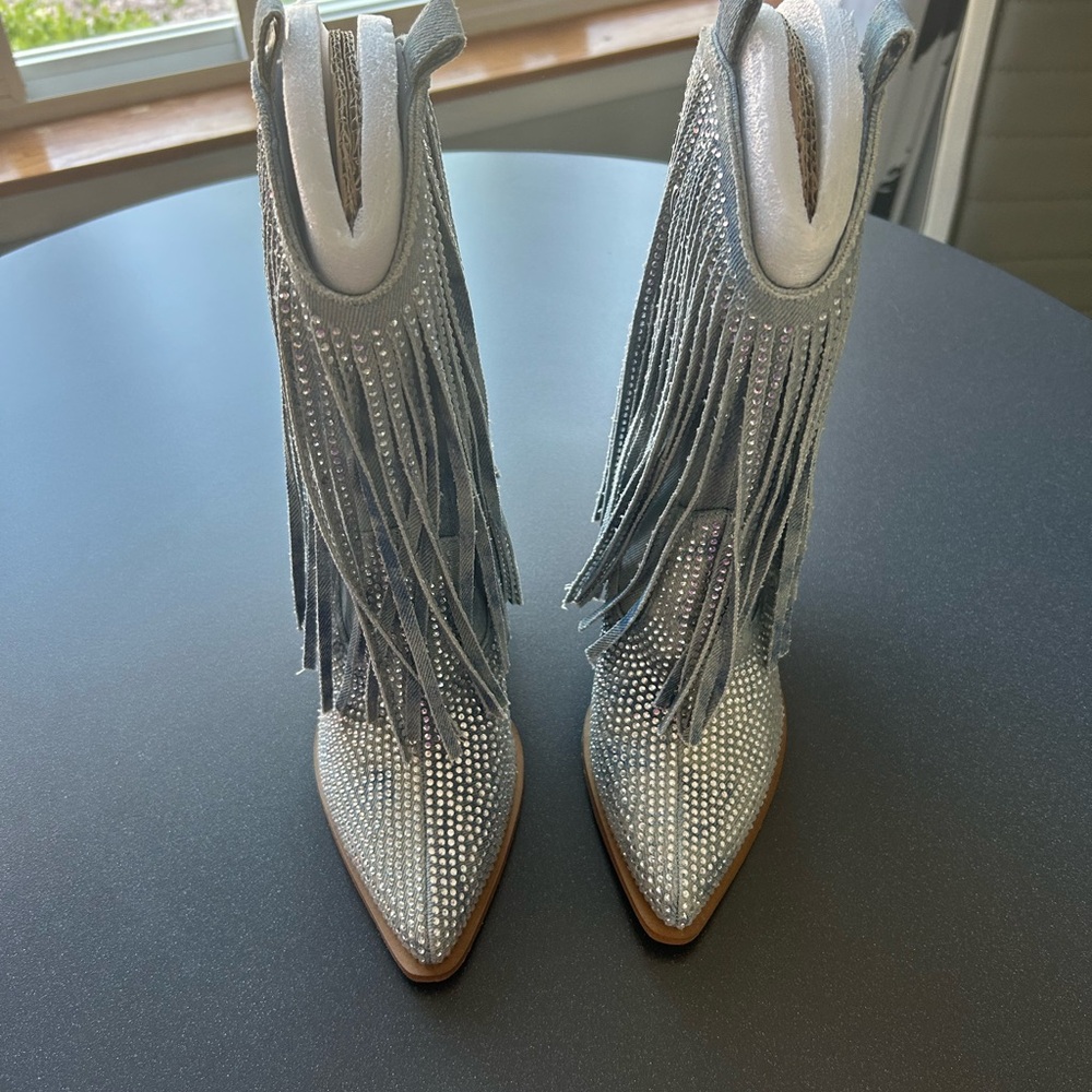 Jessica Simpson Silver Fringe Heeled Boots